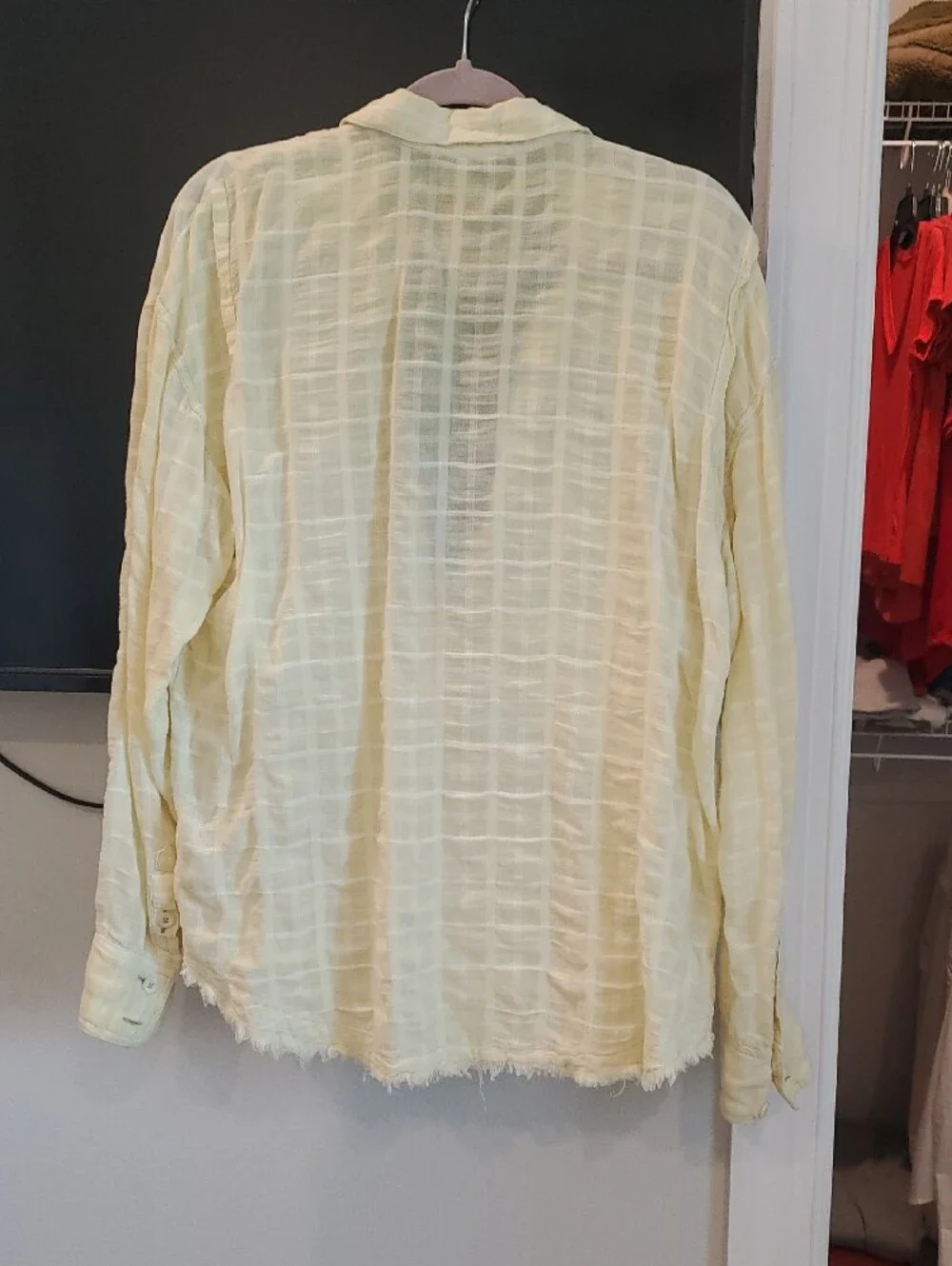 Free People Light Yellow Gauze Button-Down Shirt
